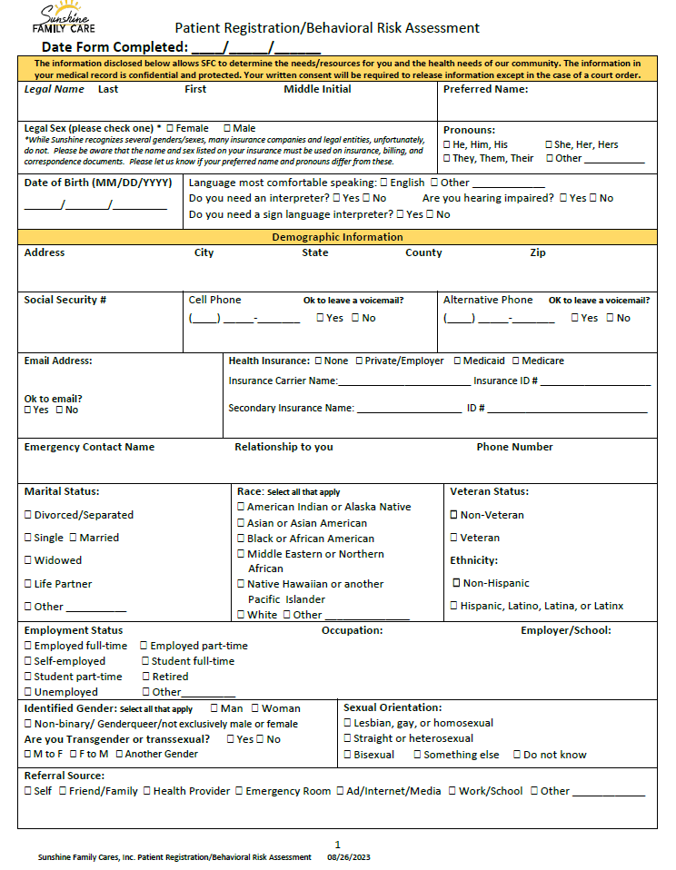 Patient Registration Form Image